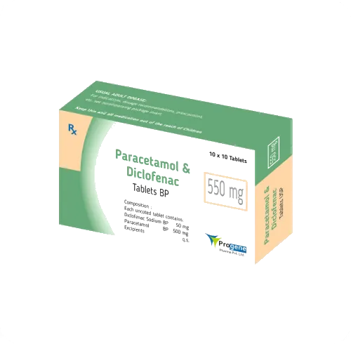 Paracetamol & Diclofenac 550 mg tablets BP, 10 x 10 pack